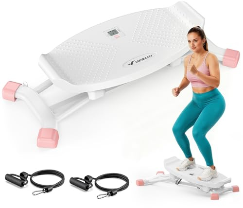 MERACH Twist Board mit Display, Seitlich Balance Board mit 2 Widerstandsbändern, bis 136KG, für seitliche Bewegung, Rehabilitation & Koordination, Home Gym, Anfänger