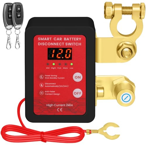 12V 240A Batterie Trennschalter Funk mit Fernbedienung, Auto Kill Switch | Intelligenter Batterieschutz, Remote Batterietrennschalter für Auto, RV, ATV, LKW, Boot (Schwarz und Rot)