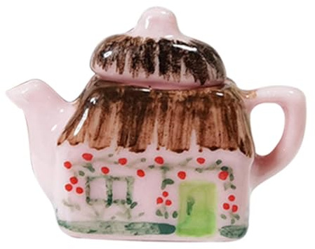 Mini Teapot Ceramic Hand Painted Pink Mini House Decor | Realistic Model for Tiny House Scenes, Simple Chic Design, Gift for Boys and Girls