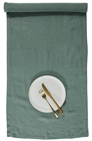BUTLERS Tischläufer 160x50 cm Leinen - RIGA - | Farbe Grün - Mitteldecke für Esstisch & Gartentisch - Tischband zur Tischdeko & Tischkultur - Schlichtes Design