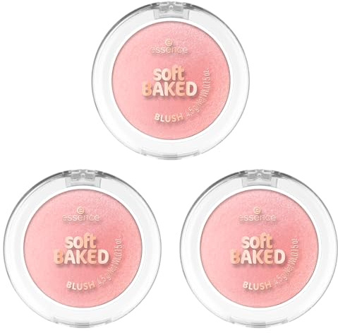 essence soft BAKED BLUSH, Rouge, Nr. 10, Pink, Expressergebnis, schimmernd, vegan, ölfrei, ohne Parfüm, ohne Alkohol, 3er Pack (3x4.5g)