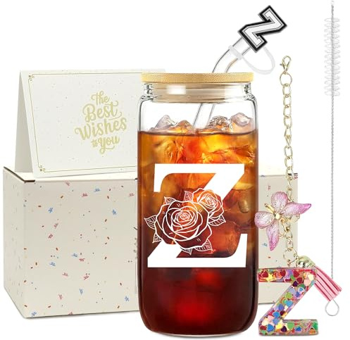 ZIOSINM Regalos Originales para Mujer Vasos de Cristal Letras A-Z, Tazas Originales para Regalar Regalos Personalizados, Regalo Cumpleaños Mujer Regalos Navidad (Z)