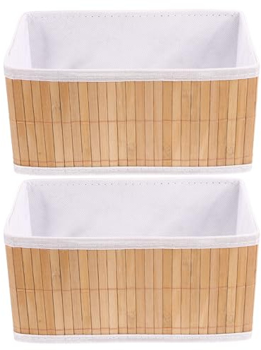 Panier de Rangement en Bambou Tressé 2 Pièces pour Maison | Tissu Canvas, Finition Tissée, Format Léger, Nettoyage Facile, Usage Quotidien Solide