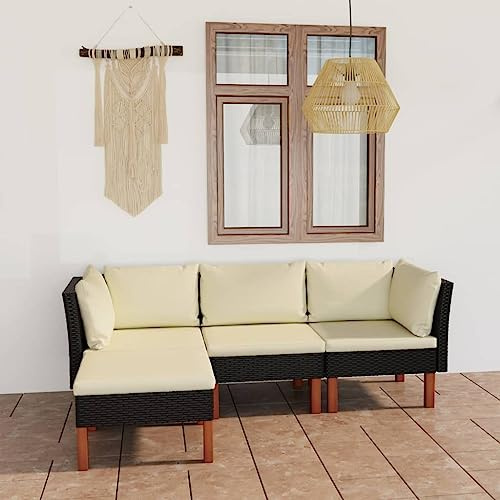 RCODSSK Poly Rattan Sofa Grau, 3-Sitzer Gartensofa mit Kissen Grau, Gartensofa mit Polsterkissen, Garten Sofa Poly Rattan