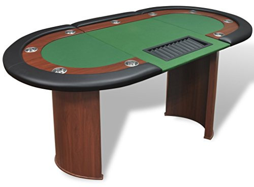 Festnight Pokertisch Spieltisch Casino Poker Tisch bis zu 10 Spieler mit Dealerbereich und Chipablage 208x107x81cm Grün