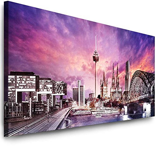Julia-Art Leinwandbilder - 120 mal 50 cm Panorama Bild Köln Stadt Skyline - Wandbild fertig gerahmt - Kunstdruck XXL Leinwand - verschiedene Varianten Kö-01-3