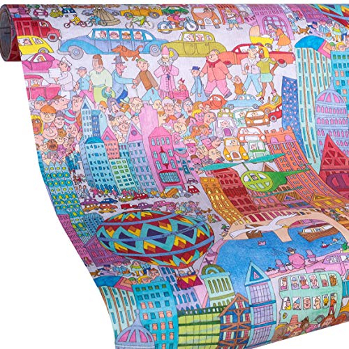 STADT Geschenkpapier City - Ähnlich Frankfurt oder New York, 5 Meter Rolle. Gratis: 9x Geschenkanhänger. Für Kinder & Teens zum Geburtstag, Einschulung, Ostern