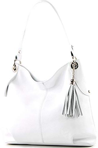 modamoda de T185 Damen Leder Schultertasche Handtasche handmade in Italy, Farbe:Weiß