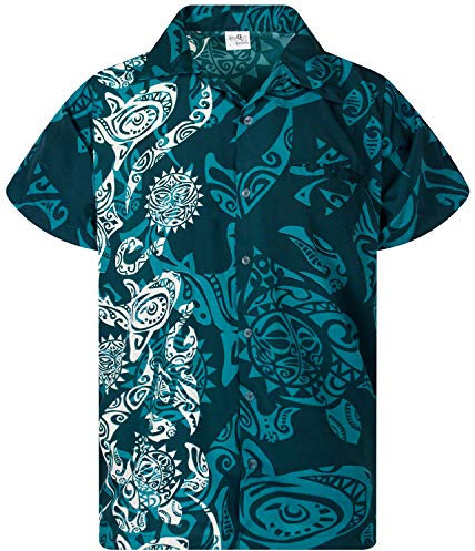 King Kameha Funky Chemise-Hawaienne, Manche-Courte, Maori-Wedding, Vert-Pétrole, XL