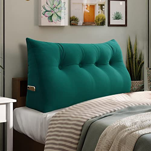 VERCART Rückenkissen Keilkissen Kopfende Großes Bettkissen Bequemes Lesekissen und Rückenteil im Bett 2 in 1 Rückenlehne und Kopfkissen Langes XXL Kissen Sofa Couch Samt 120cm Türkis