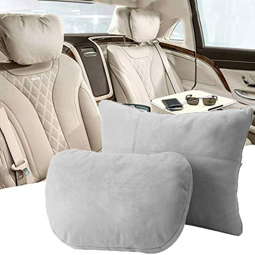 Kwak's Ensemble de Coussin de Taille d'appui-tête, Maybach Design S Class Coussin d'appui-tête de Voiture Super Doux Support Lombaire Fraude Housse en Daim PP Coussin de Remplissage en Coton(Gris)