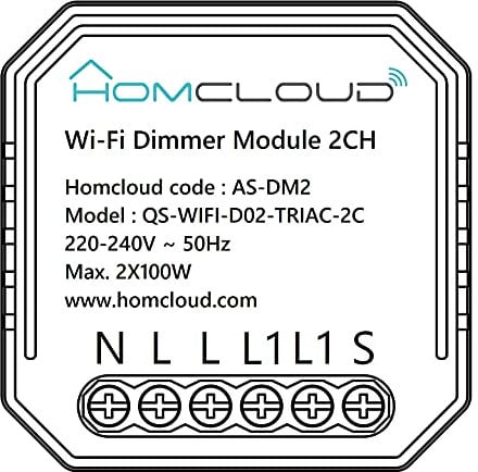 Homcloud Modulo Smart Dimmer Intelligente Wi-Fi 2 canali da incasso, controllo da APP, Alexa o Google
