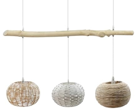 LEDKIA LIGHTING - Suspension Rotin et Bois Linfen | Design Boho-Chic | Ampoules E27 Non Incluses | Câble Réglable | IP20 Intérieur | Pour Maison et Entreprise, Naturel, Rotin