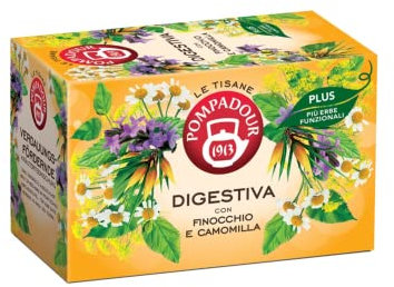 Pompadour 1913 | Tisana Digestiva Plus a Base di Erbe Aromatiche | Infuso con Finocchio e Camomilla - 18 Bustine di Tè (39.6 Gr) | Tè Senza Caffeina