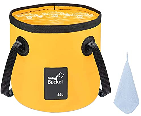 12L 20L Folding Water Bucket, Outdoor Sports Lightweight Portable Collapsible Bucket for Camping Traveling Picnic Hiking Fishing Boating Gardening Car Washing (12L, Yellow)
