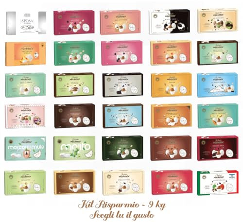 CandyFrizz Kit Confetti Bianchi per confettate o Bomboniere Gusti a Scelta per Matrimonio, Battesimo, Nascita, Comunione, Laurea, Diploma, Feste (9 Kg Quantitativo per circa 75 invitati)