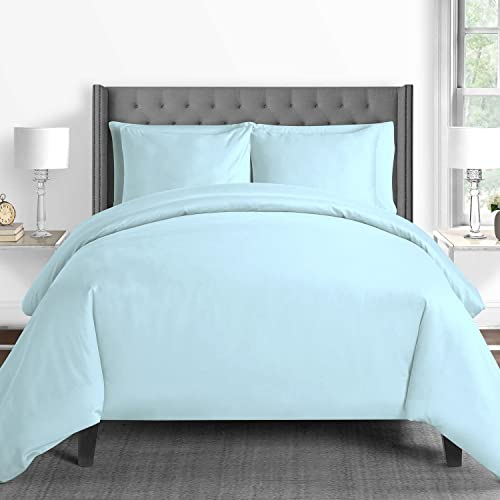 Pizuna 600 Fadenzahl aus Baumwolle Bettwäsche Baby blau, 100% Langstaple Baumwolle Bettbezug und Kissenbezug, 100% Baumwolle Mako Satin 3-Teilig Bettwäscheset 155x220 + 80x80 Baby blau