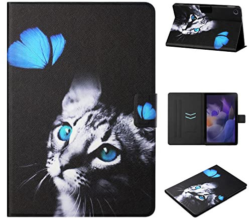 Coque pour Samsung Galaxy Tab A8 10,5 2022/2021 (SM-X200/SM-X205/SM-X207) Étui de Protection Case Tablette Housse Smart Cover avec Réveil/Veille Auto pour Samsung Galaxy Tab A8 2022/2021,Chat papillon