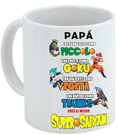 Taza de cerámica desayuno para papá, regalo original día del padre (PAPA18) papá friki Dragon goku vegeta
