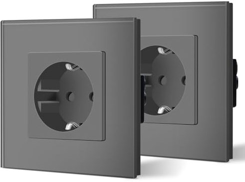 BSEED Schuko Steckdose 2er Pack, 16Amp AC Power Kristallglas Platte, 1 Fach Unterputzdose Steckdose, 86mm Einzelschutz Schutzkontaktbuchse Wandsteckdose Wandsteckdose Grau
