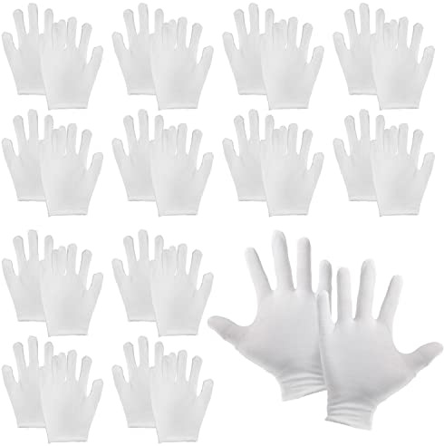 DBOO 12 Pairs White Cotton Gloves, Soft Cotton Gloves for Work, DIY, Dry Hands, Waiters, Drivers, Coin, Jewellery, Silver Inspection Gloves For Child(S)/Women(M)/Men(L)