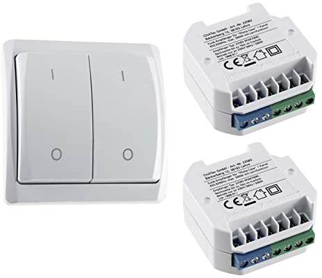 Funk Rolladen- & Jalousie Set mit Wandschalter PILOTA CASA kabellose Steuerung 230V für elektrische Motoren bis 500Watt - für UP Dosen Ø50x20mm