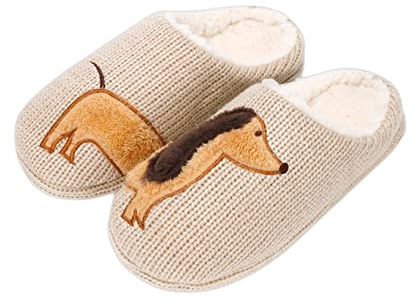AONETIGER Pantofole Donna Comode Soffice Ciabatte Pelose Morbide Calde Ciabatte Uomo Invernali da Casa Pntiscivolo Pantofole Peluche All'aperto(37/38EU,Cane Marrone)
