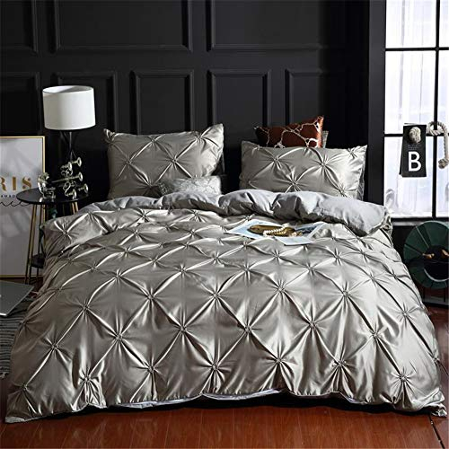 CAZARU 3-teiliges Quetschfalten-Bettwäsche-Set, seidig weiche Bettdecken-Sets, Bettbezug-Set und Kissenbezüge, Grau, 200 x 230 cm, 3 Stück