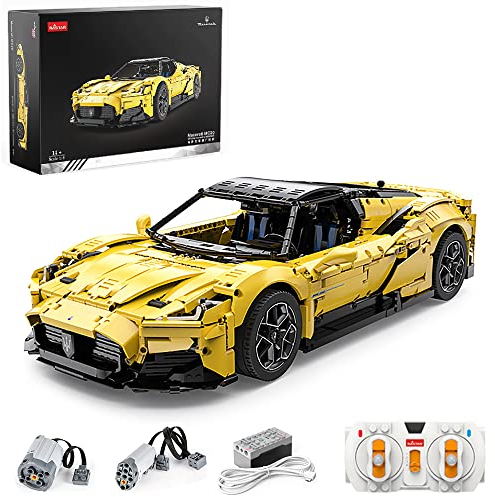 Rastar 93500 Technik Sportwagen Bausatz für Maserati MC20, 3457 Teile 1:8 mit 2 Motoren und LED Lichter Groß Ferngesteuert Technik Auto Klemmbausteine (Originalverpackung) (Dynamische Version)