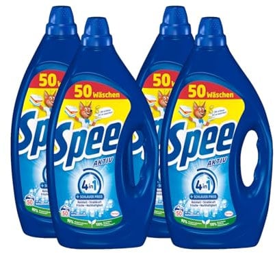 Spee Aktiv Gel Universal 4 + 1 Waschmittel (4 x 50 Waschladungen), Flüssigwaschmittel mit 4 + 1 Formel vereint Reinheit, Strahlkraft, Frische & Nachhaltigkeit, 20° - 95° C