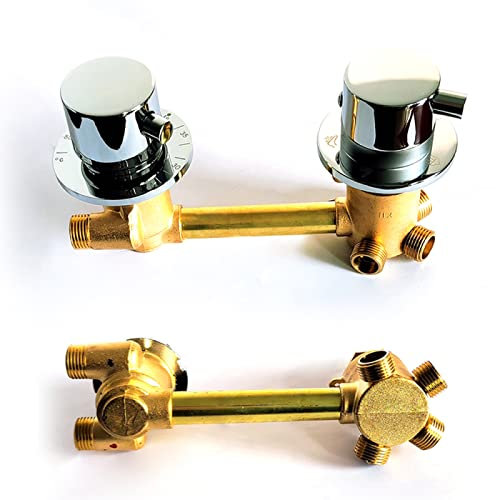 Thermostatischer Duschmischer Mit Absperrventil Und 2/3/4-Wege-Auslass Messing-Doppelgriff-Thermostat-Duschraummischer Mit Gewinde Ventilmischer Abstand 10cm,Gewinde 4-Wege,10cm