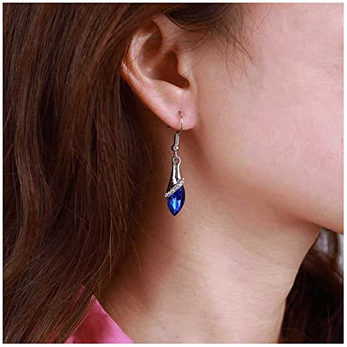 Inateannal Vintage Azul Zafiro Pendientes Colgantes Azul Lagrima Pendientes De Cristal Zafiro Pendientes De Gota De Cristal Topacio De Plata Pendientes De Gancho Joyas Para Mujeres Y Niñas