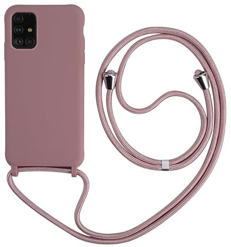 Keteen Handyband hülle für Samsung Galaxy A51 Handyhülle mit Band Slim Silikon A51 hülle mit Abnehmbar Kordel Stossfest Bumper Cover zum Umhängen Necklace Handyhülle für Samsung A51-Pink