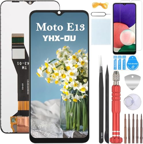 YHX-OU 6.5'' Noir Écran Complet Tactile pour Motorola Moto E13 Écran LCD Ensemble de numériseur Tactile Remplacement d'écran avec Outil d'installation+Verre trempé