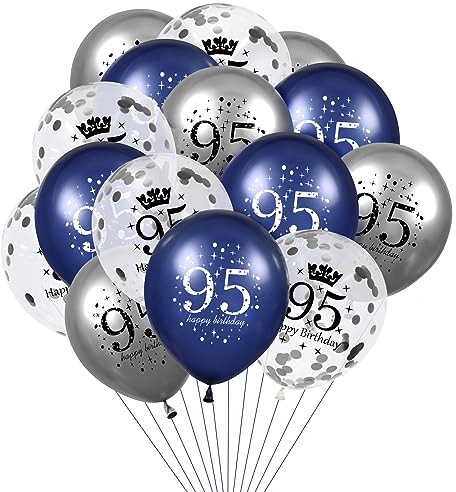 Luftballoon 95. Geburtstag Deko,15 Stück Marineblau Silber Latex Luftballons, Happy Birthday Blau Konfetti Folienballon 95. Jahrestag Party Dekoration Herren Damen Frau für Geburtstag Dekorationen