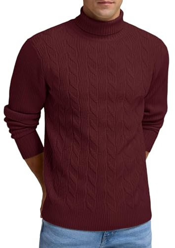 Sailwind Men's Turtleneck Jumper Knitted Sweaters Slim Fit Rollneck Long Sleeve Casual Elegant Warm Knitwear (Wine Red, L)