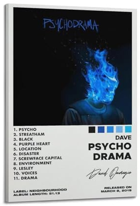ceok Dave Poster Psychodrama Tracklist Album Poster Leinwand Poster Wandkunst Dekor Druck Bild Gemälde für Wohnzimmer Schlafzimmer Dekoration 20 x 30 cm Rahmenstil