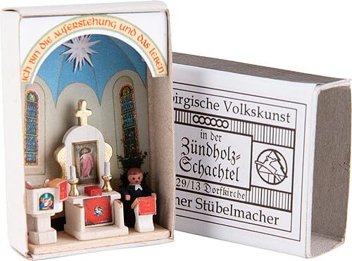 Erzgebirge Palast Seiffener Stübelmacher Zündholzschachtel Dorfkirche - 3,8 cm