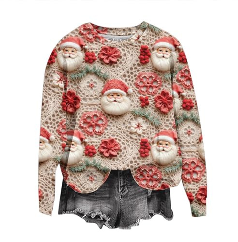 Sumuqi Weihnachtskleidung Damen Shirt Langarm Grafik Bekleidung Vintage Langärmlige Tee Frau Blusenshirt Weihnachts Tshirt Damen Ugly Christmas Sweater Meine Bestellungen Anzeigen Beige M