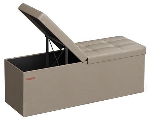 SONGMICS Sitzbank, faltbar, Sitztruhe, 120 Liter Fassungsvermögen, bis 300 kg belastbar, 38 x 110 x 38 cm, Kamelbraun LSF075K03