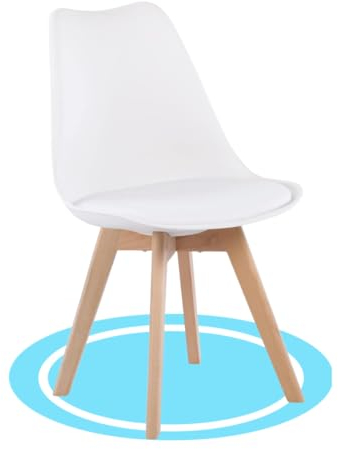 Dekohome Chaises de salle à manger nordiques avec siège souple, tapissé et pieds résistants en bois de hêtre, 1 chaise, blanc