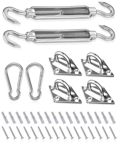 Maxesla Awning Attachment Set, M6 Heavy Duty Sun Sail Shade Hardware Kit, 304 Stainless Steel Sun Shade Sail Fixing Kit for Garden Triangle, Square, Rectangle Sun Shade Sail Fixing Accessories