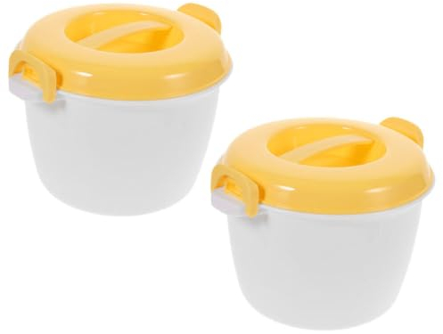 ANSNOW Microwave Rice Maker 2 Pcs Microwave Rice Cooker Mini Rice Cooker Portable Steamer Pasta Cooker Steamer Pot for Cooking Soup Rice Chicken Yellow Microwave Rice Steamer
