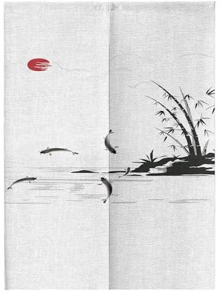 Odot Japanischer Noren Lang Vorhang Türvorhang, Koi Gardinen Tür Vorhang Tapisseri Baumwolle Leinen kurz Vorhänge Restaurant Küche Türvorhänge Schattierung Hälfte Vorhang (Bambus,90x200cm)