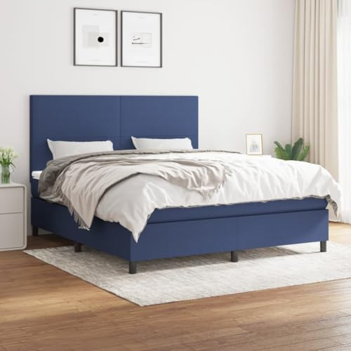 Willood Boxspringbett mit Matratze Blau 180x200 cm Stoff Schlichtes Design Hohes Kopfteil