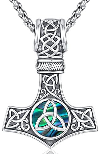 Odinstone Collar Vikingo para Hombre Plata de Ley 925 Collar Martillo de Thor Mitología Nórdica Nudo Celta Amuleto Joyas para Mujer
