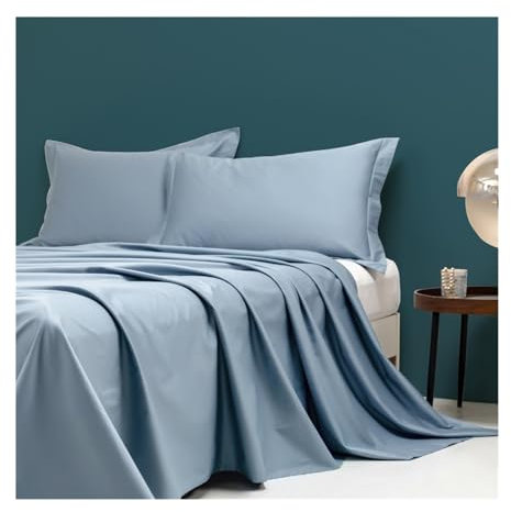 Satin Betttuch Bettlaken Haustuch 60S 100% langstapelige Baumwolle ohne Gummizug Superweiche Bettlaken Hotelqualität Bettlaken(Sky Blue,245x270cm+48x74cm x2)