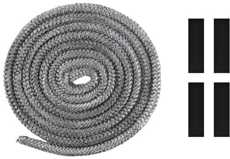 Guarnizione Stufa a Legna, Stufa a Legna in Fibra di Vetro, 6mm x 2,5m, con 4 Nastro per Giunti, Linea di Tenuta per Porte di Caminetti