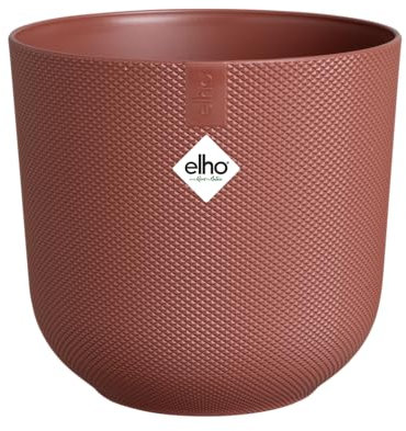 Elho Jazz Round Ø 35cm - Pot de Fleurs d'Intérieur - Plastique 100% recyclé - Structure Unique - Ø 34.5 x H 32.2 cm - Rouge/Rouge Toscane