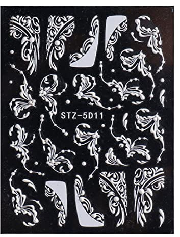 Flower Nail Stickers 5D Lace Engraved Nail Decal Self Adhesive Carving DIY Nail Art Style 3, Embossed Nail Art